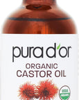 PURA D'OR Organic Castor Oil (4oz + 2 BONUS Pre-Filled Eyelash & Eyebrow Brushes)