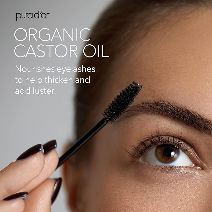 PURA D&#39;OR Organic Castor Oil (4oz + 2 BONUS Pre-Filled Eyelash &amp; Eyebrow Brushes)